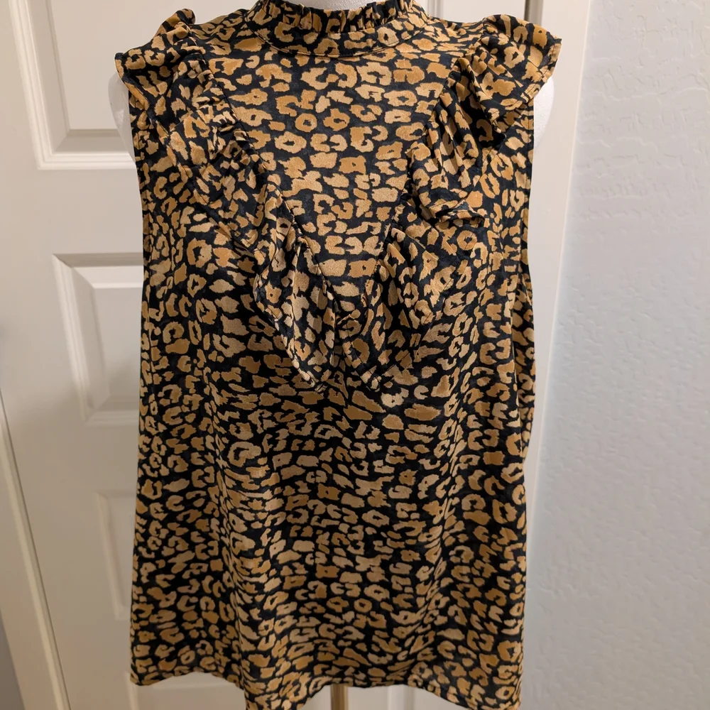 WHO WHAT WEAR Leopard Print Blouse Ruffle Mock Neck Size XXL - Picture 1 of 11